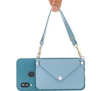 Pour HUAWEI Y5 2018/2019/Y6 2019/Y7 2019/PSMART Z/Y9 2019 Housse de téléphone portable avec porte-carte Pu + main Rope paille bleu