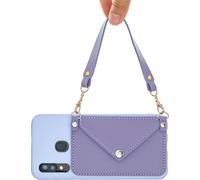 Pour HUAWEI Y5 2018/2019/Y6 2019/Y7 2019/PSMART Z/Y9 2019 Housse de téléphone portable avec porte-carte Pu + main Rope paille violet
