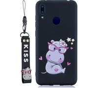 Pour HUAWEI Y7 2019 Cute Coloured Painted TPU Anti-Scratch antidérapant Housse de protection dorsale avec lanière noire