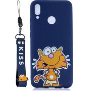 Pour HUAWEI Y9 2019 Cartoon Lovely Coloured Painted Soft TPU dos couverture antidérapante pleine affaire de protection avec longe saphir