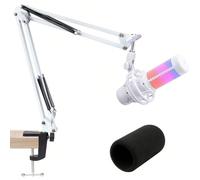 Pour HyperX QuadCast S Bras de micro blanc - Bras de micro blanc compatible avec Hyper x QuadCast, bras de micro avec filtre anti-pop, amélioration de la qualité sonore, bras de micro pour Hyperx Quad