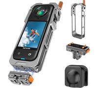 pour Insta360 X5 Cadre d'utilité,Cage de caméra en Aluminium pour Insta360 X5,Boîtier Protecteur avec Couvercle de lentille en Silicone,Boîtier Protecteur avec 1/4 Fil Doits pliants