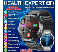 Pour iOS Android nouvelle mesure de la santé montre intelligente hommes sang oxygène acide urique ECG + PPG corps pression artérielle HD Bluetooth appel montre Black Steel 2