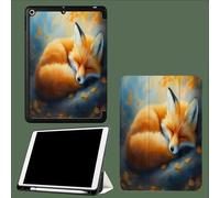 pour iPad 9ème/8ème/7ème Génération Coque à Tri-Volets Stand Ultra Fine avec Porte-Crayon,Fonction Veille/Réveil Automatique,Housse Étui pour iPad 10.2 Pouces Renard Jaune Animaux Endormis