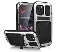 pour iPhone 13 Coque, Étui Rigide Étanche Antichoc Aluminium Métal Gorilla Verre Militaire Heavy Duty Robuste Protecteur Couverture pour iPhone 13, avec Béquille (13, Gris)