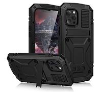 pour iPhone 13 Pro Max Coque, Étui Rigide Étanche Antichoc Aluminium Métal Gorilla Verre Militaire Heavy Duty Robuste Protecteur Couverture pour iPhone 13 Pro Max, avec Béquille (13 Pro Max, Noir)