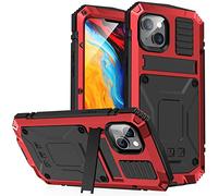 pour iPhone 14 Plus Coque, Étui Rigide Antichoc Aluminium Métal Gorilla Verre Militaire Heavy Duty Robuste Protecteur Couverture pour iPhone 14 Plus, avec Béquille (Rouge)
