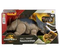 pour Jurassic World - Dinosaure nasutoceratops 30 cm avec Son - Rugissement feroce, Attaque, Morsure - Set Figurine articulee et Carte