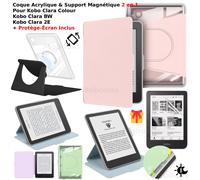 Pour Kobo Clara Color/BW/2E étui + protecteur d'écran 360 ° Housse de nuit rotative 2 en 1, support magnétique détachable en cuir PU acrylique Baby Blue