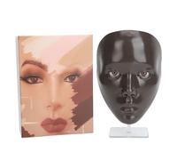 Pour la pratique du maquillage, pour débutant, carton de pratique de maquillage complet en silicone avec support en plastique, outil de mannequin réutilisable (Peau foncée)