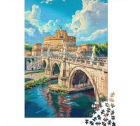 pour Le Coin Bar, Rome Cityscape with Bridge-2 Panneau Métallique Rustique 52x38cm/1000pcs, Présent À Offrir À Noël Aux Amateurs De Décoration De Bar