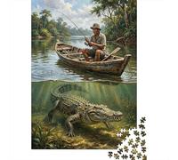 pour Le Pub Ou Le Café, Fisherman and Crocodile in River Panneau Métallique Rétro 38x26cm/1000pcs, pour Décorer Le Pub, Le Café Et Le Coin Bar