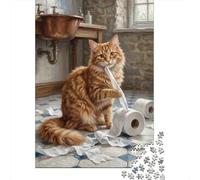 pour Le Pub Ou Le Café, Mischievous Cat Plays with Toilet Paper Plaque en Métal Rustique 52x38cm/1000pcs, pour Aménager Le Pub, Le Café Et Le Coin Bar