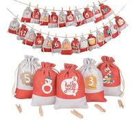 pour les corégons de Noël - pour le traitement du linge de Noël - 24 jours Compte à rebours Burla rustique sympathique de Noël cool avec corde de 32,8 pieds pour vacances,