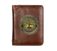 pour Les Hommes Cuir Véritable Portefeuille Court, avec Blocage RFID Trifold Porte-Monnaie, Viking Arbre de Vie Arbre à Souhaits Portefeuille,café