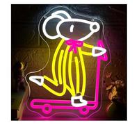 Pour les néons de décoration murale Enseigne lumineuse néon souris skateboard rat pour magasin de jouets, dortoir boutique LED à intensité variable 45x36,5cm