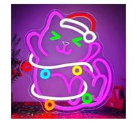 Pour les néons de décoration murale Lampe enseigne Chat Néon Mignon Animal Lumière LED Dimmable pour Chambre d'enfant Salon 38,4 cm x 34,8