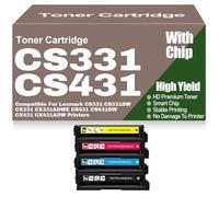 pour Lexmark Cartouches de Toner compatibles Haute capacité CS331 CS331DW CX331 CX331ADWE CS431 CS431DW CX431 CX431ADW avec Puce 20N20C0 20N20K0 20N20M0 20N20Y0,4Pack-CS331