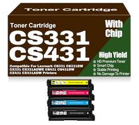 pour Lexmark Cartouches de Toner CS331 CS431 CX331 CX431 avec Puce Compatible 20N20C0 20N20K0 20N20M0 20N20Y0 pour Lexmark CS331DW CX331ADWE CS431DW CX431ADW Imprimantes,4Pack-CS331