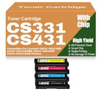 pour Lexmark Cartouches de Toner CS331 CS431 CX331 CX431 Noir Jaune Magenta Cyan Compatibles pour Lexmark CS331 CS331DW CX331 CX331ADWE CS431 CS431DW CX431 CX431ADW,4Pack-CS331