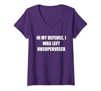 pour ma défense, J'Ai été laissé sans Surveillance T-Shirt avec Col en V, Femme, Violet, XL