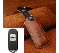 Pour Mazda Old Style Hallmo Car Cowhide Leather Protective Cover Key Case, Two Keys Version (Brown)