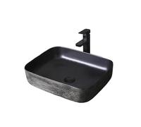 pour meuble-lavabo de toilette Lavabo de balcon Black Art sur plan de travail, grand évier en céramique avec bonde et robinet pour meuble-lavabo