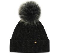 Pour Moi Pour Moi Black/Grey Winter Cable Knit Sparkle Pom Bobble Hat