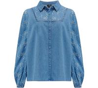 Pour Moi Pour Moi Blue Bonnie Fuller Bust Chambray Broderie Long Sleeve Shirt Blue 14