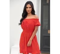 Pour Moi Pour Moi Red Eloise Puff Sleeve Woven Bardot Dress Red EU 38 (UK 10)