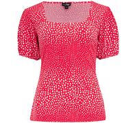 Pour Moi Pour Moi Red & White Birdie Square Neck Slinky Puff Sleeve Stretch Top