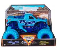 pour Monster Jam géant : Blue thunde - Voiture Bleue et Grise 19x13cm (LXL) - Set véhicule Miniature 1:24 et Carte