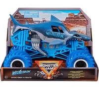 pour Monster Jam Serie 18 - Megalodon, echelle 1/24, Bleu - Camion Truck geant Requin - Show, Cascades - Set vehicule et Carte