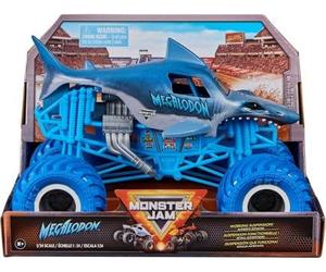 pour Monster Jam Serie 18 - Megalodon, echelle 1/24, Bleu - Camion Truck geant Requin - Show, Cascades - Set vehicule et Une Carte
