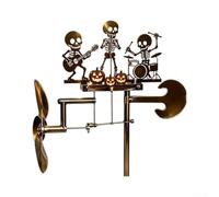 pour Moulin À Vent Métal Squelette Batteur Halloween 30815 * 70cm Doré | Ensemble complet avec chanteur et guitariste finition dorée piquet métallique ancrage stable fonctionne