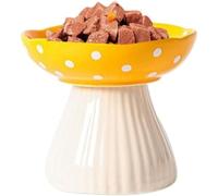 Pour nourriture et eau avec coussin de protection antidérapant en silicone en forme de champignon, bol surélevé pour chat en céramique surélevée, jolie tasse d'eau de sécurité pour chatons et chiots