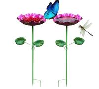 Pour Oiseaux Avec Un Piquet Statue abreuvoir décorative à animaux en 2 | Bain Pour Oiseaux De Jardin En Métal Avec Un Plat Nourrisseur pour colibris et abeilles terrasses jardins cours