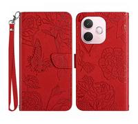 Pour Oppo A5 Pro 5G Housse motif papillon PU Cuir Portefeuille Étui à rabat avec Support Antichoc Protection - Rouge