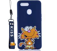 Pour OPPO A7 Cartoon Lovely Coloured Painted Soft TPU dos couverture antidérapante pleine affaire de protection avec cordon Saphir