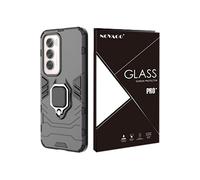 NOVAGO Compatible avec Oppo Reno 12 5G - Coque magnétique Résistante avec Anneau béquille Anti Chute + 3 Films Protection écran vitre Verre trempé incurvé