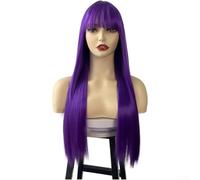 Pour perruque samouraï longue noire pour frange chignon cosplay (violet)