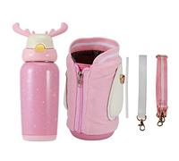 Pour portable, pour l'acier inoxydable, pour l'isolation thermique, 500 ml, pour les enfants, pour mignon, pour une bouteille d'eau avec de la paille (Rose)
