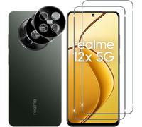 Pour Realme 12 5G/ Realme 12X 5G Verre Trempé, 2+2 Pièces Protection Écran+ Caméra Arrière Protecteur Film (Noire), 9H Dureté Hd Anti-Rayures Vitre Trempé Protecteurs D'Écran