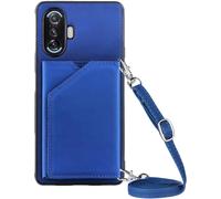 Pour Redmi K40 Gaming Edition Coque - Bandoulière Étui Portefeuille Carte Fentes Arrière Poche Antichoc Pare-Chocs Métal Bouton Peau Coquille Protect For Redmi K40 Gaming Edition Chs -Blue