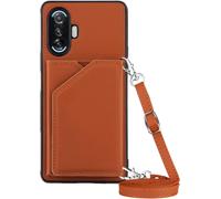 Pour Redmi K40 Gaming Edition Coque - Bandoulière Étui Portefeuille Carte Fentes Arrière Poche Antichoc Pare-Chocs Métal Bouton Peau Coquille Protect For Redmi K40 Gaming Edition Chs -Brown