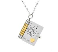 Pour sa fille - mon collier de livre incroyable, collier de livre de maman à fille, collier de livre multi-couches ouvert avec 6 pages d'informations gravées, colliers Goldbook 18K (A)