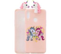 Pour Samsung A10S A20S couleur peinture 3D animal de bande dessinée pleine de protection souple TPU étui de téléphone cellulaire lumière rose
