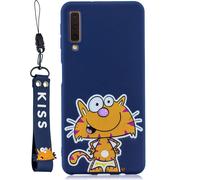 Pour Samsung A7 2018 Cartoon Lovely Coloured Painted Soft TPU back cover anti-dérapant Full Protective Case avec Lanyard Saphir