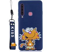 Pour Samsung A9 2018 Cartoon Lovely Coloured Painted Soft TPU couverture arrière antidérapante pleine affaire de protection avec longe saphir