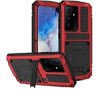 pour Samsung Galaxy S22 Ultra 5G Coque,Étui Rigide Étanche Antichoc Aluminium Métal Gorilla Verre Militaire Duty Robuste Protecteur Couverture pour Samsung Galaxy S22 Ultra 5G,avec Béquille (Rouge)